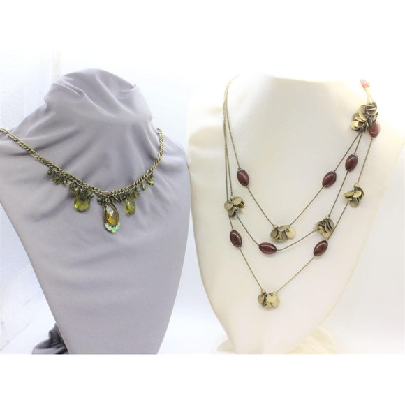 🔴2 NECKLACES- signed ICING & 1928 gemstone, brass, - Picture 2 of 9